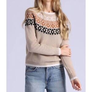 NEW MINNIE ROSE fair isle crew neck sweater in camel